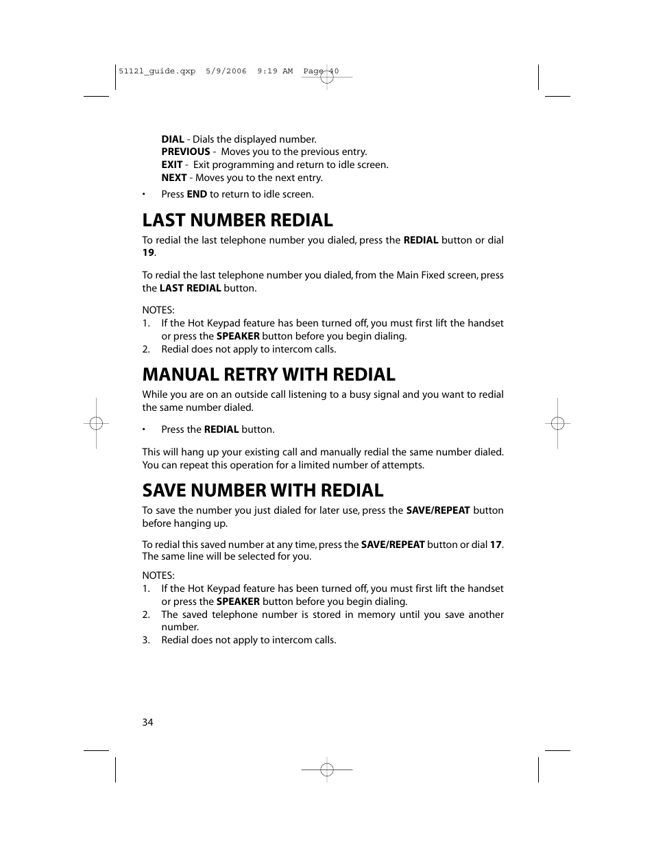 Last number redial, Manual retry with redial, Save number with redial | Samsung ITP-5112L User Manual | Page 41 / 98