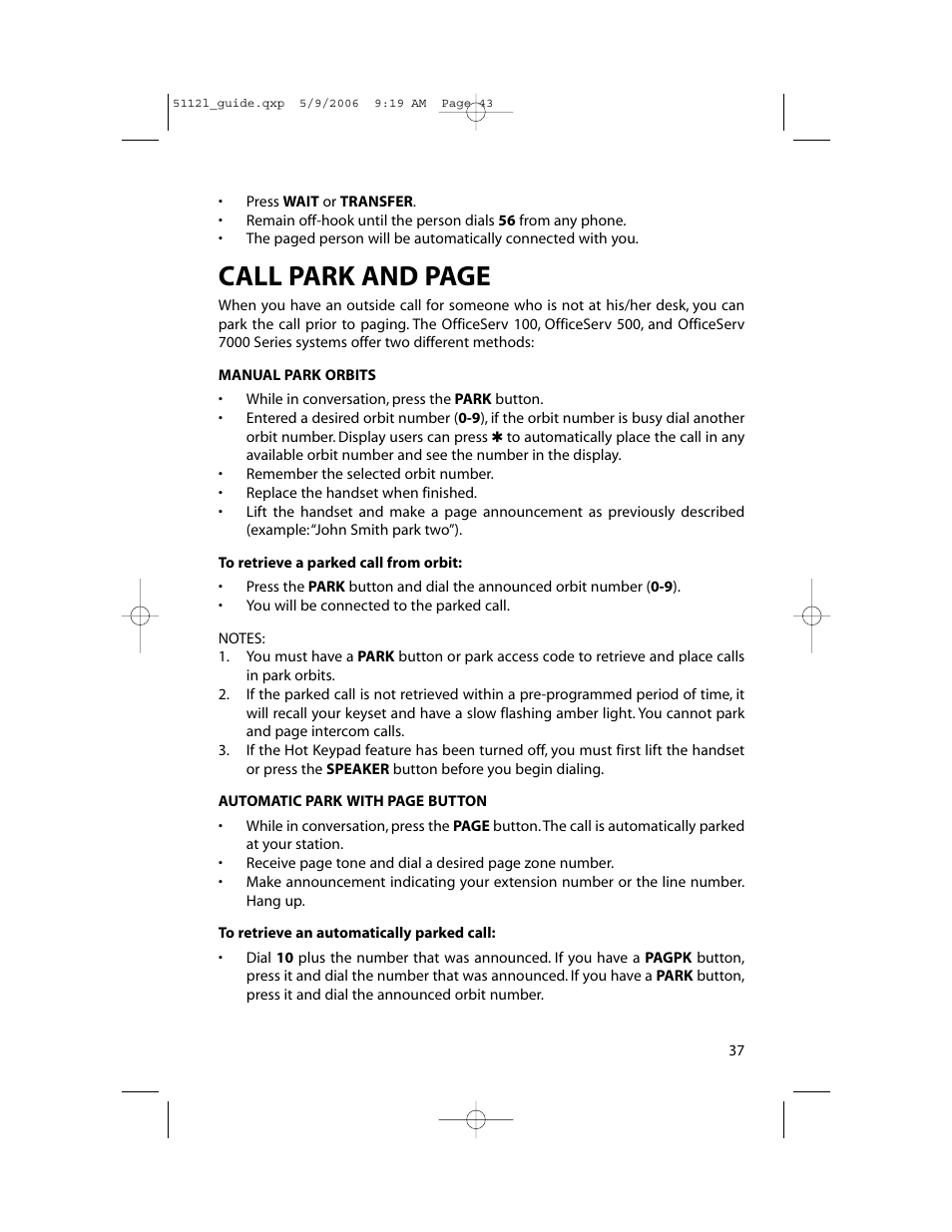 Call park and page | Samsung ITP-5112L User Manual | Page 44 / 98