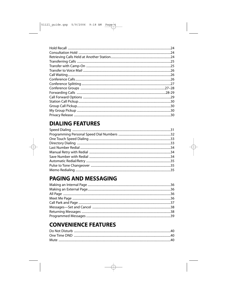 Dialing features, Paging and messaging, Convenience features | Samsung ITP-5112L User Manual | Page 5 / 98