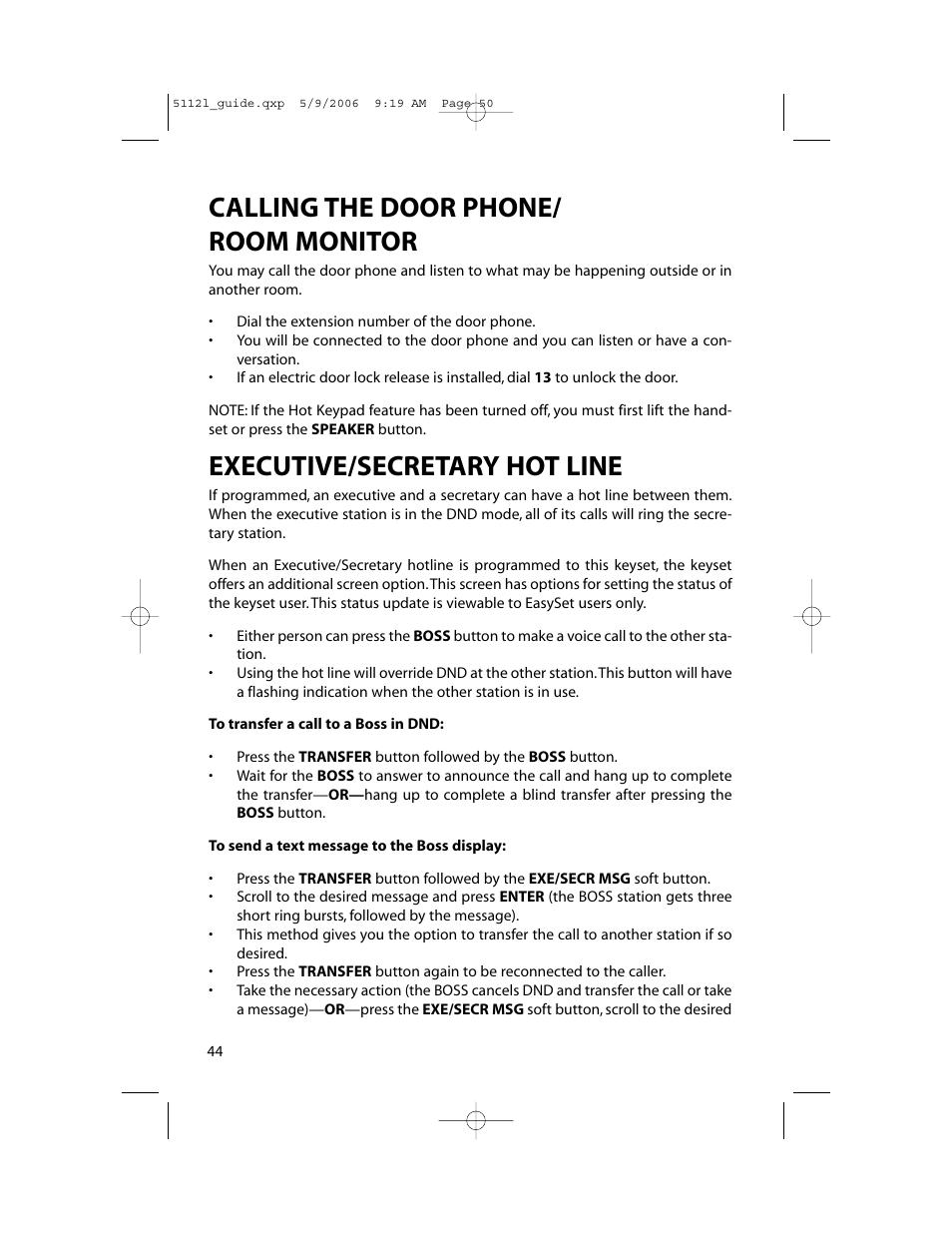 Calling the door phone/ room monitor, Executive/secretary hot line | Samsung ITP-5112L User Manual | Page 51 / 98