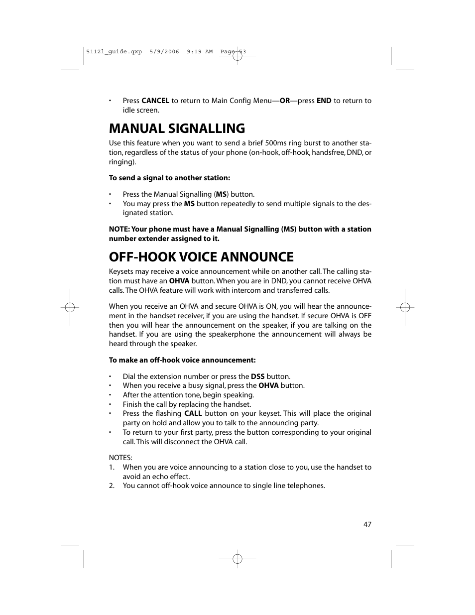Manual signalling, Off-hook voice announce | Samsung ITP-5112L User Manual | Page 54 / 98