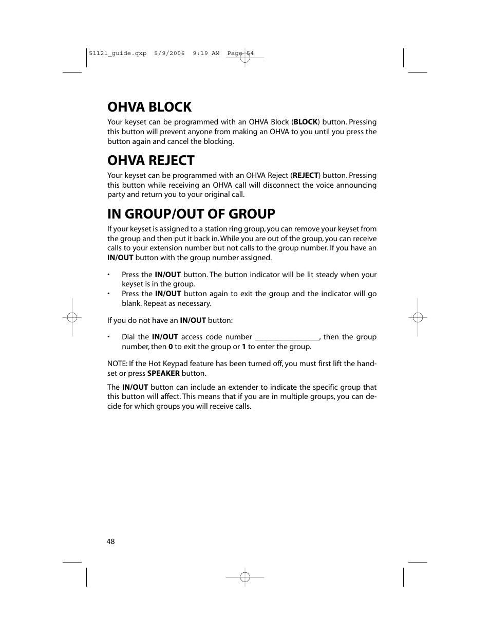 Ohva block, Ohva reject | Samsung ITP-5112L User Manual | Page 55 / 98