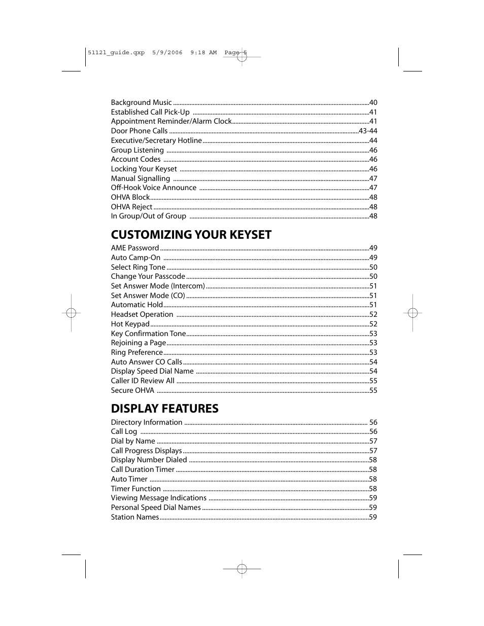 Customizing your keyset, Display features | Samsung ITP-5112L User Manual | Page 6 / 98