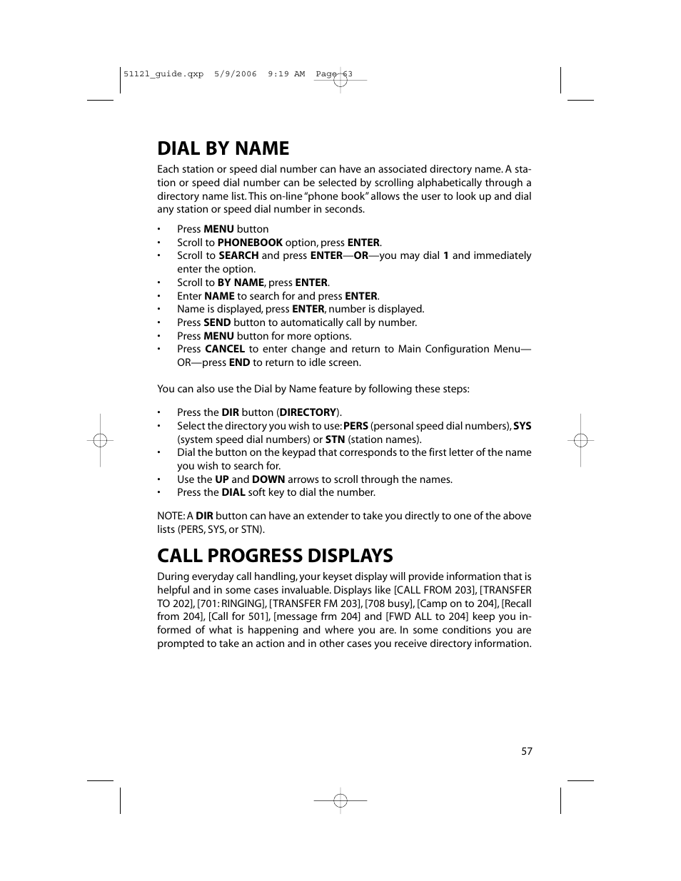 Dial by name, Call progress displays | Samsung ITP-5112L User Manual | Page 64 / 98