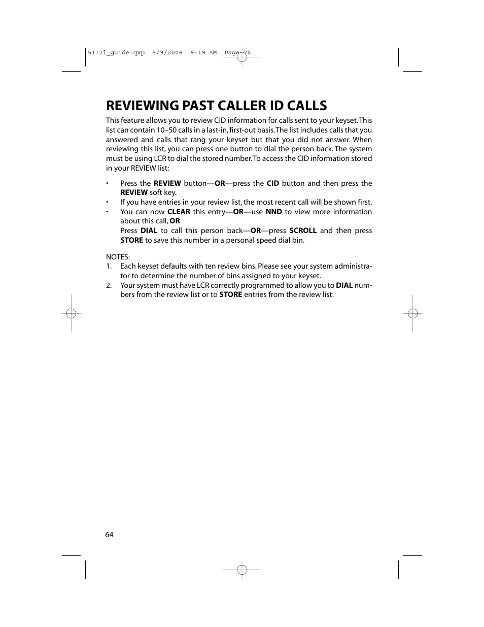 Reviewing past caller id calls | Samsung ITP-5112L User Manual | Page 71 / 98