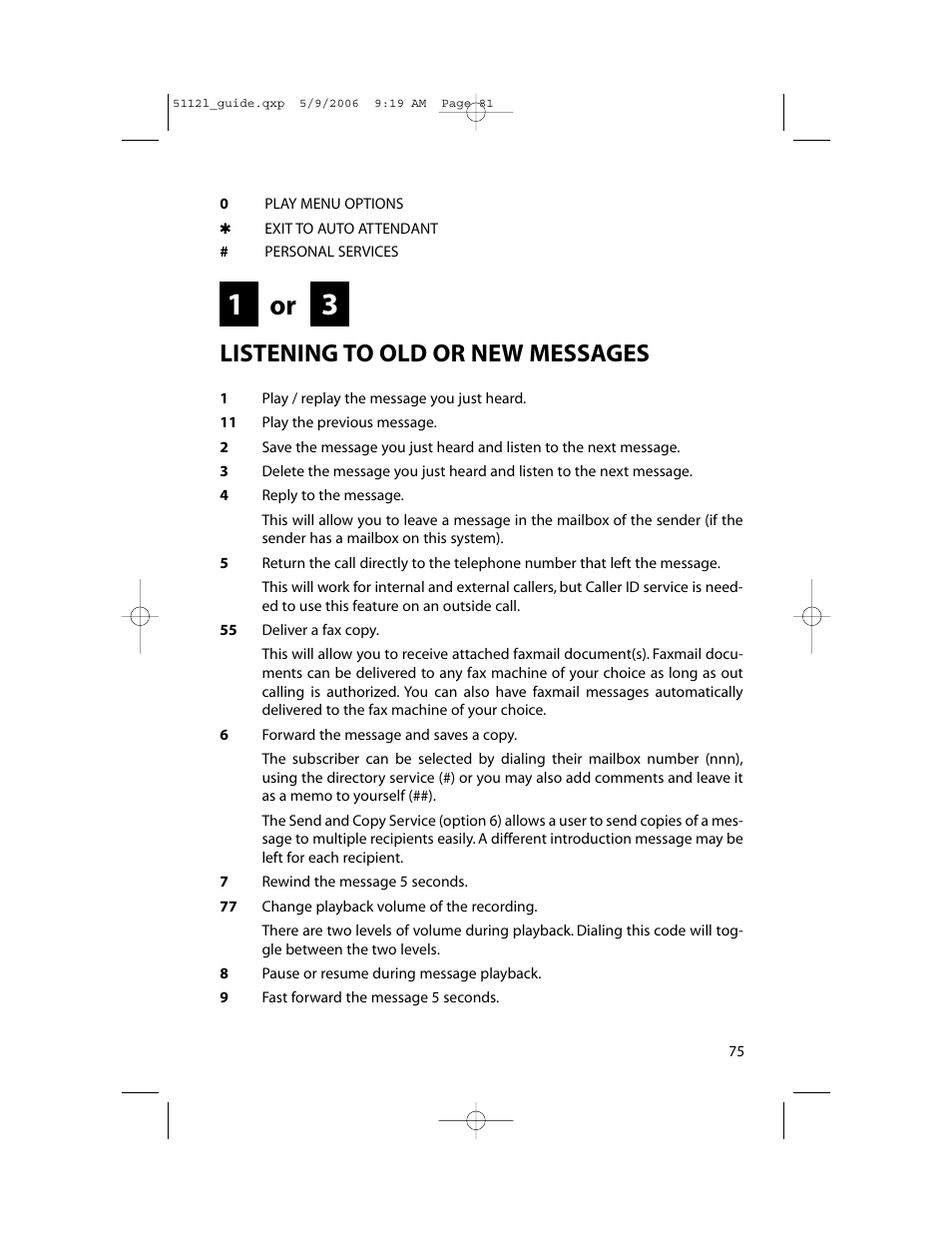 Listening to old or new messages | Samsung ITP-5112L User Manual | Page 82 / 98