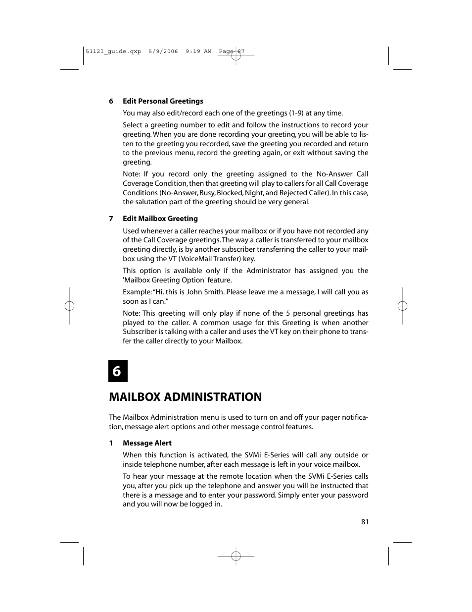 Mailbox administration | Samsung ITP-5112L User Manual | Page 88 / 98