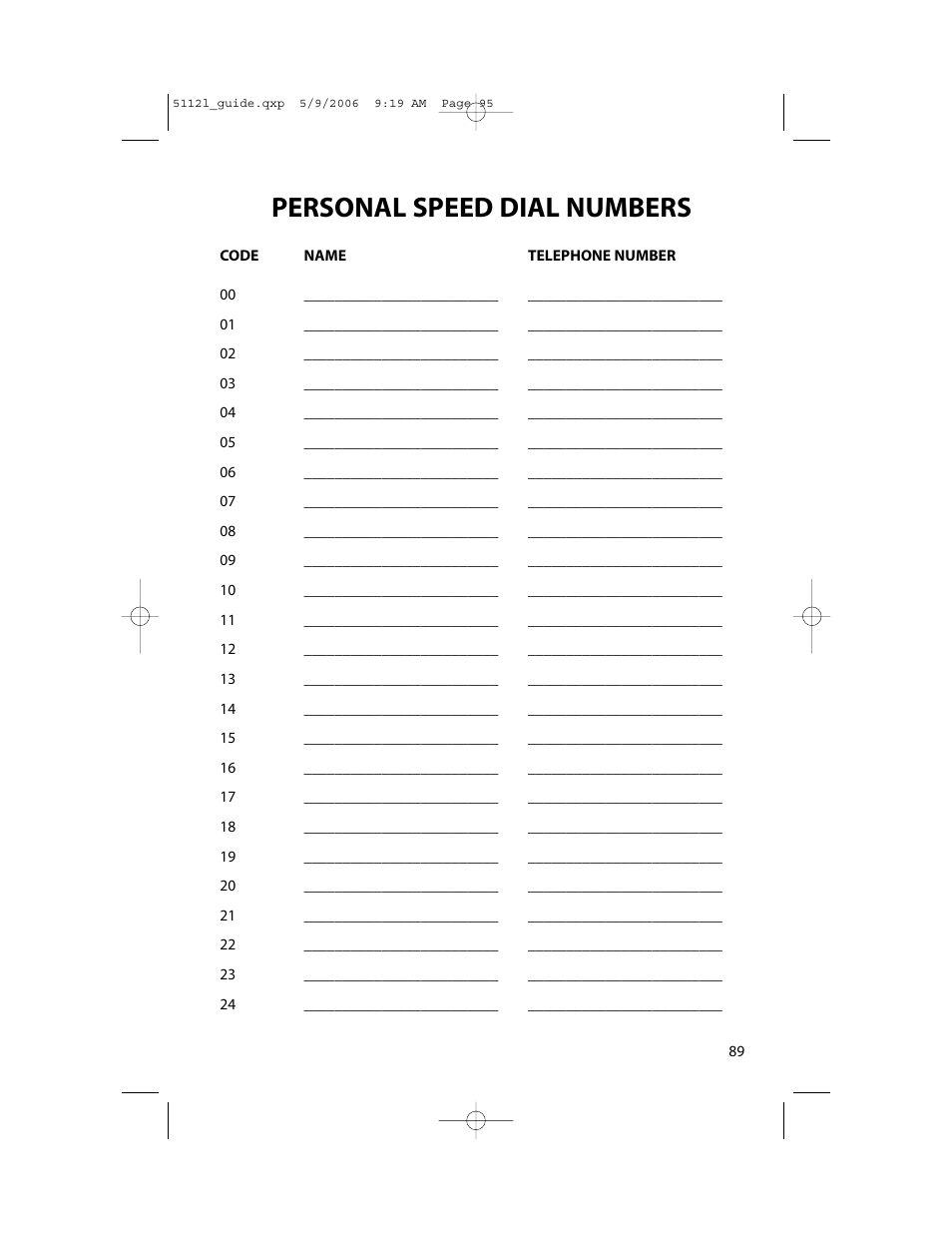 Personal speed dial numbers | Samsung ITP-5112L User Manual | Page 96 / 98