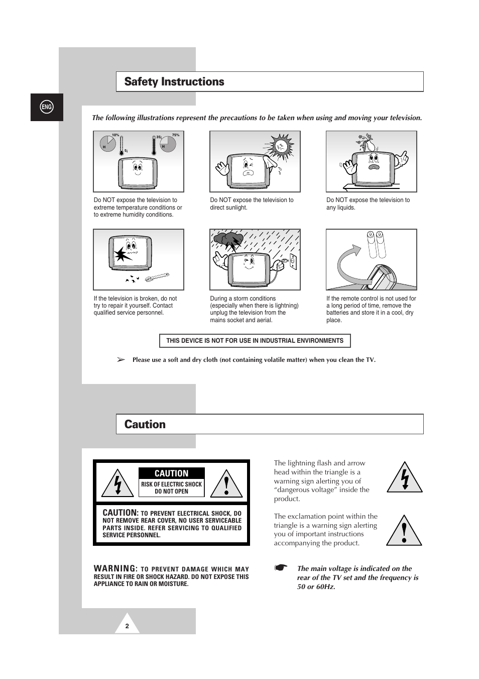 Safety instructions, Caution, Warning | Samsung CS-29V5MH User Manual | Page 2 / 36