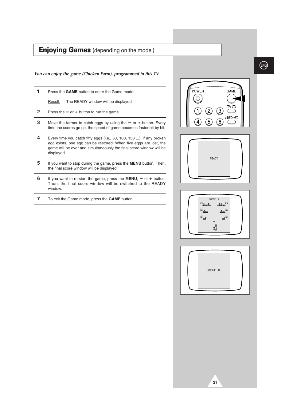 Enjoying games, Depending on the model) | Samsung CS-29V5MH User Manual | Page 31 / 36
