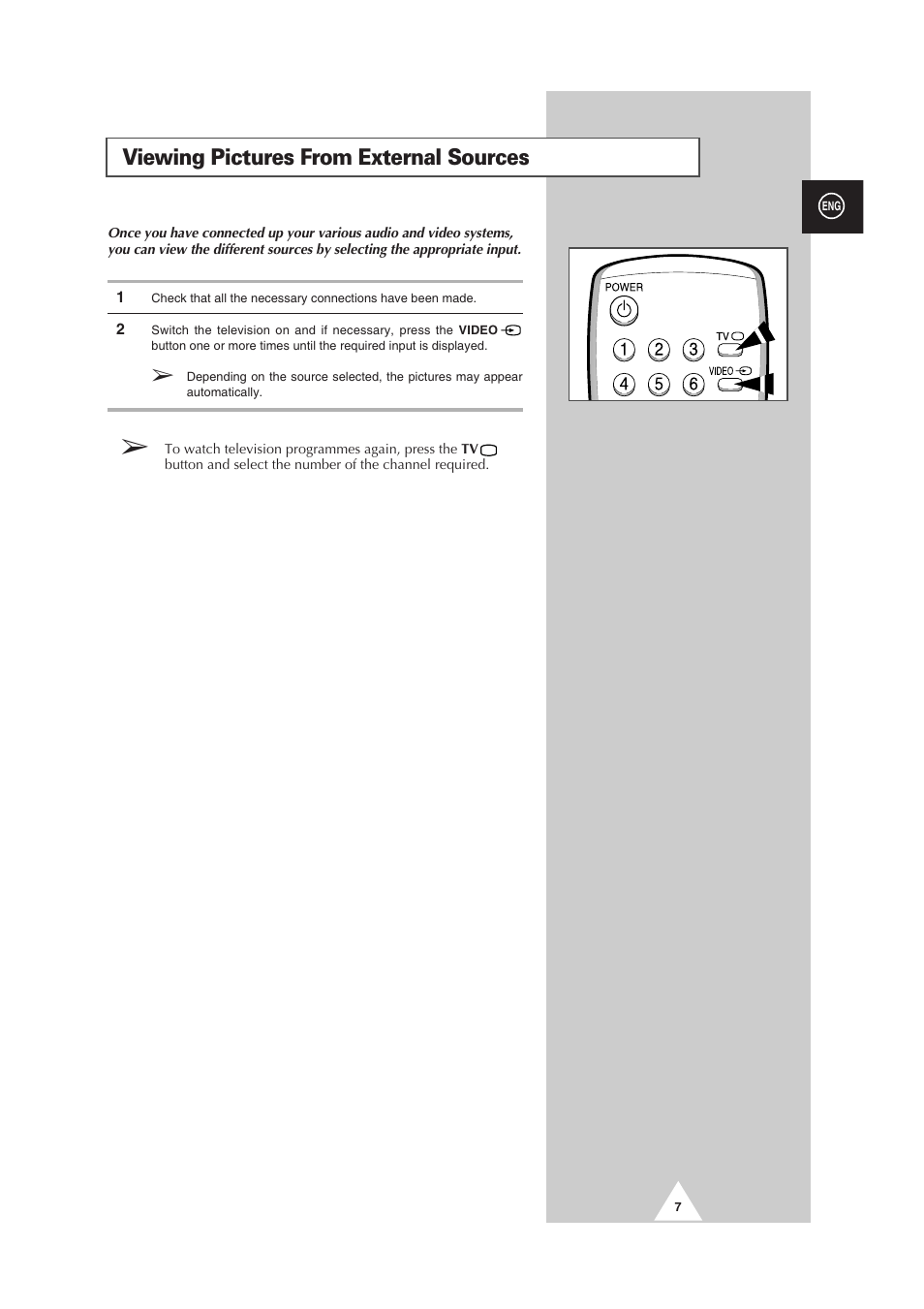 Viewing pictures from external sources | Samsung CS-29V5MH User Manual | Page 7 / 36
