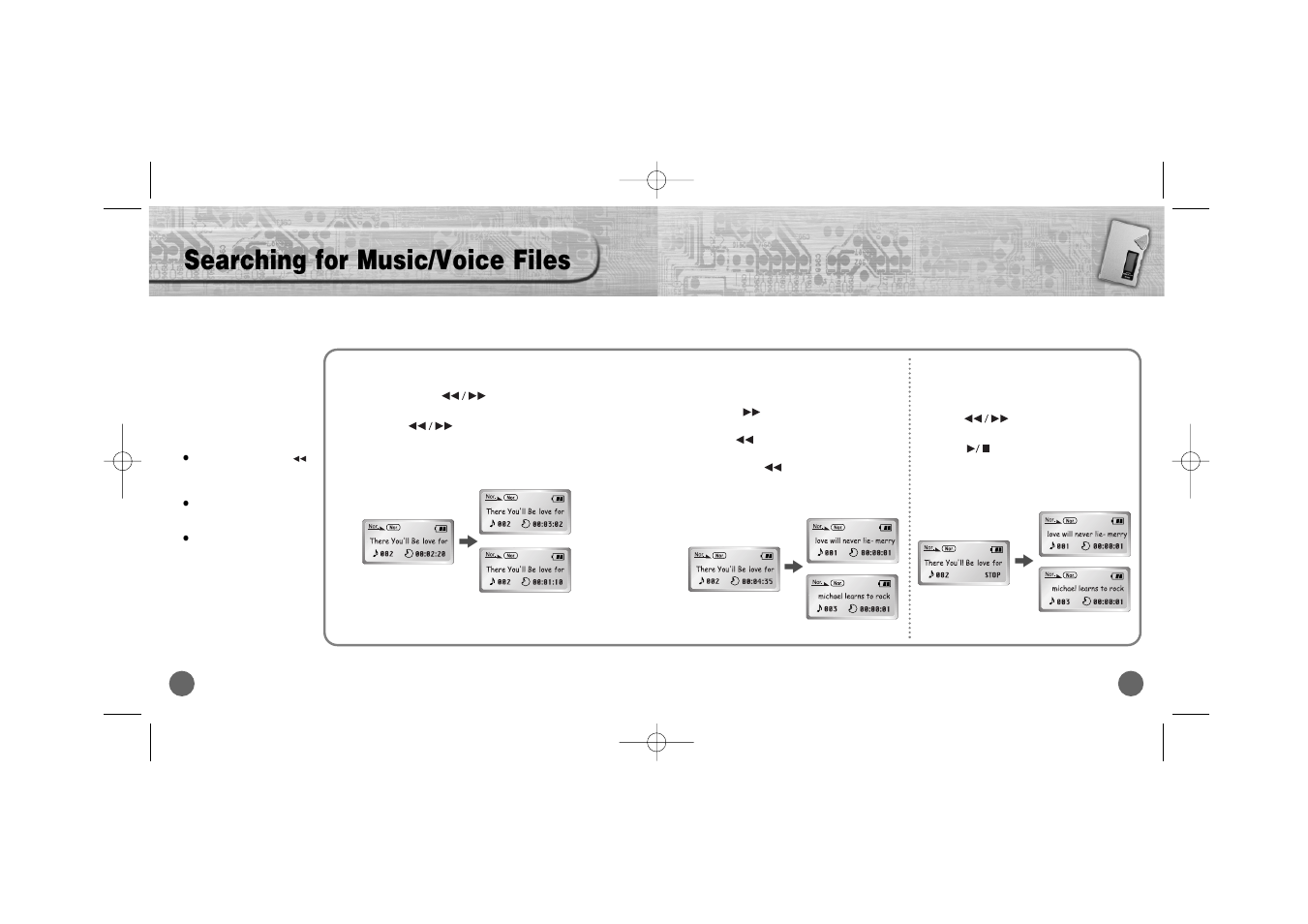 Searching for music/voice files | Samsung YP-700 User Manual | Page 11 / 44