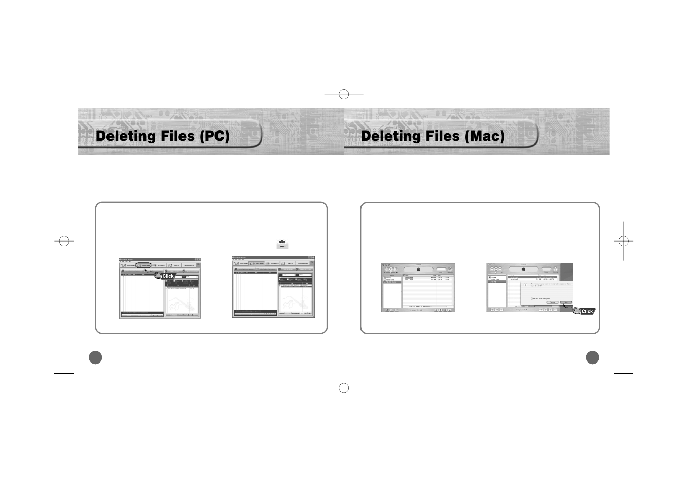 Deleting files (pc), Deleting files (mac) | Samsung YP-700 User Manual | Page 28 / 44