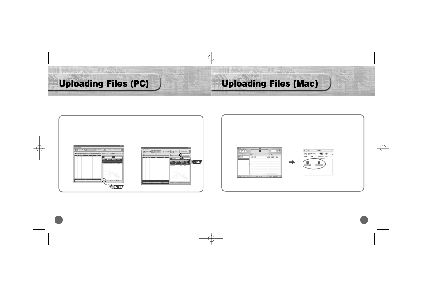 Uploading files (pc), Uploading files (mac) | Samsung YP-700 User Manual | Page 30 / 44