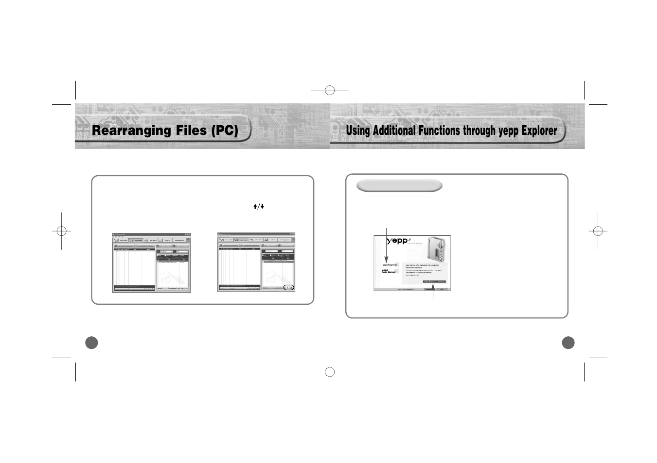Rearranging files (pc), Using additional functions through yepp explorer | Samsung YP-700 User Manual | Page 32 / 44