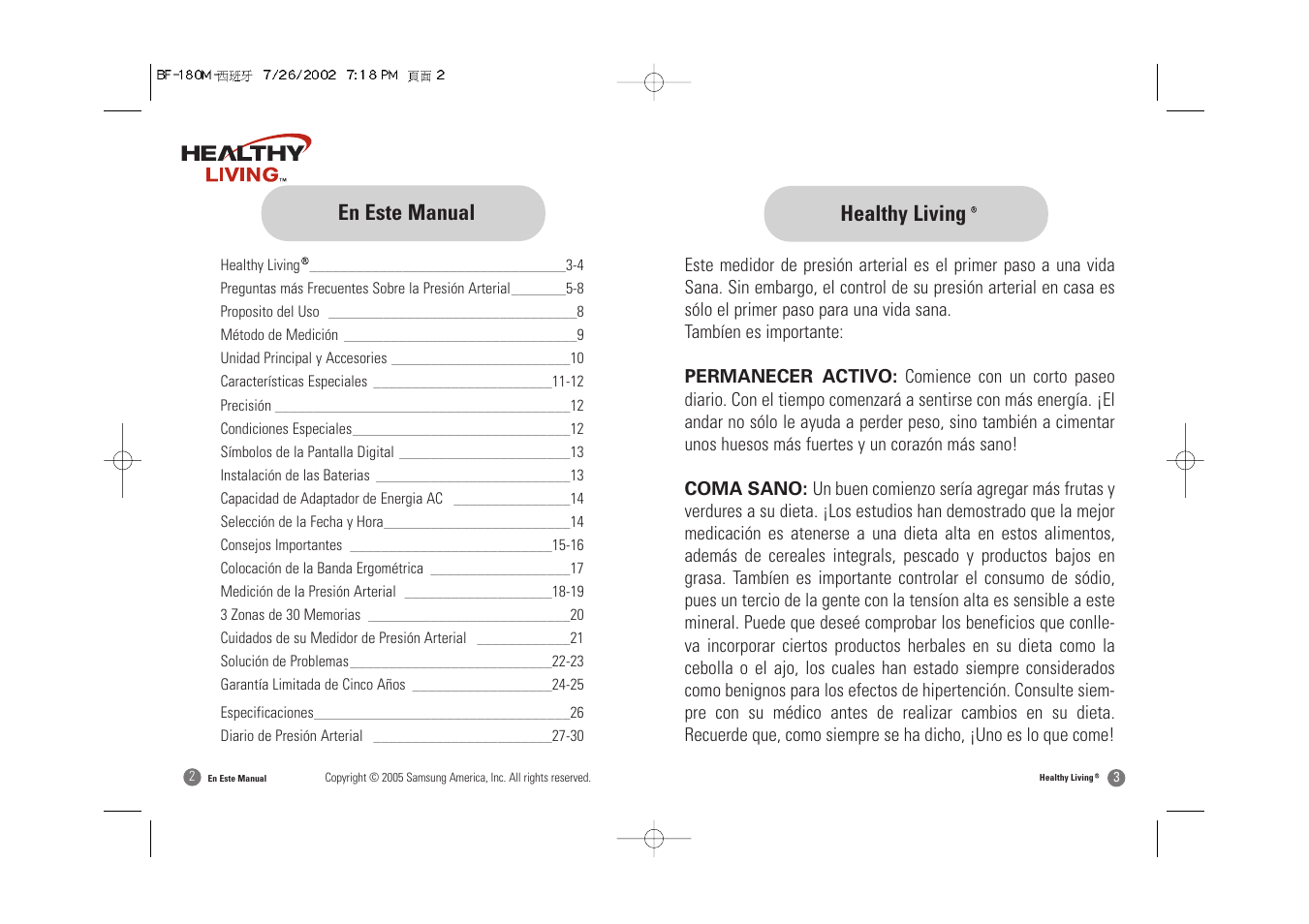 Healthy living, En este manual | Samsung BF-180M User Manual | Page 18 / 32