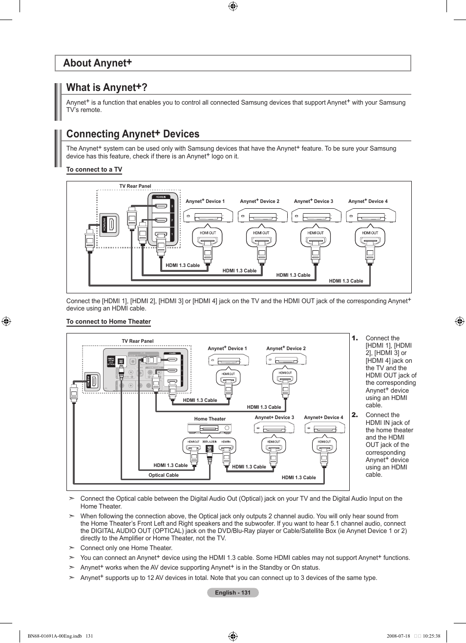 About anynet, What is anynet, Connecting anynet+ devices | About anynet+ connecting anynet+ devices | Samsung BN68-01691A-02 User Manual | Page 133 / 155
