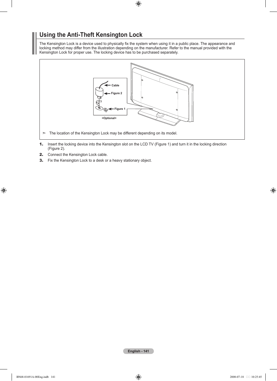 Using the anti-theft kensington lock | Samsung BN68-01691A-02 User Manual | Page 143 / 155