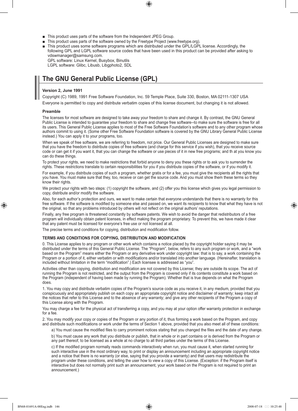 The gnu general public license (gpl) | Samsung BN68-01691A-02 User Manual | Page 148 / 155