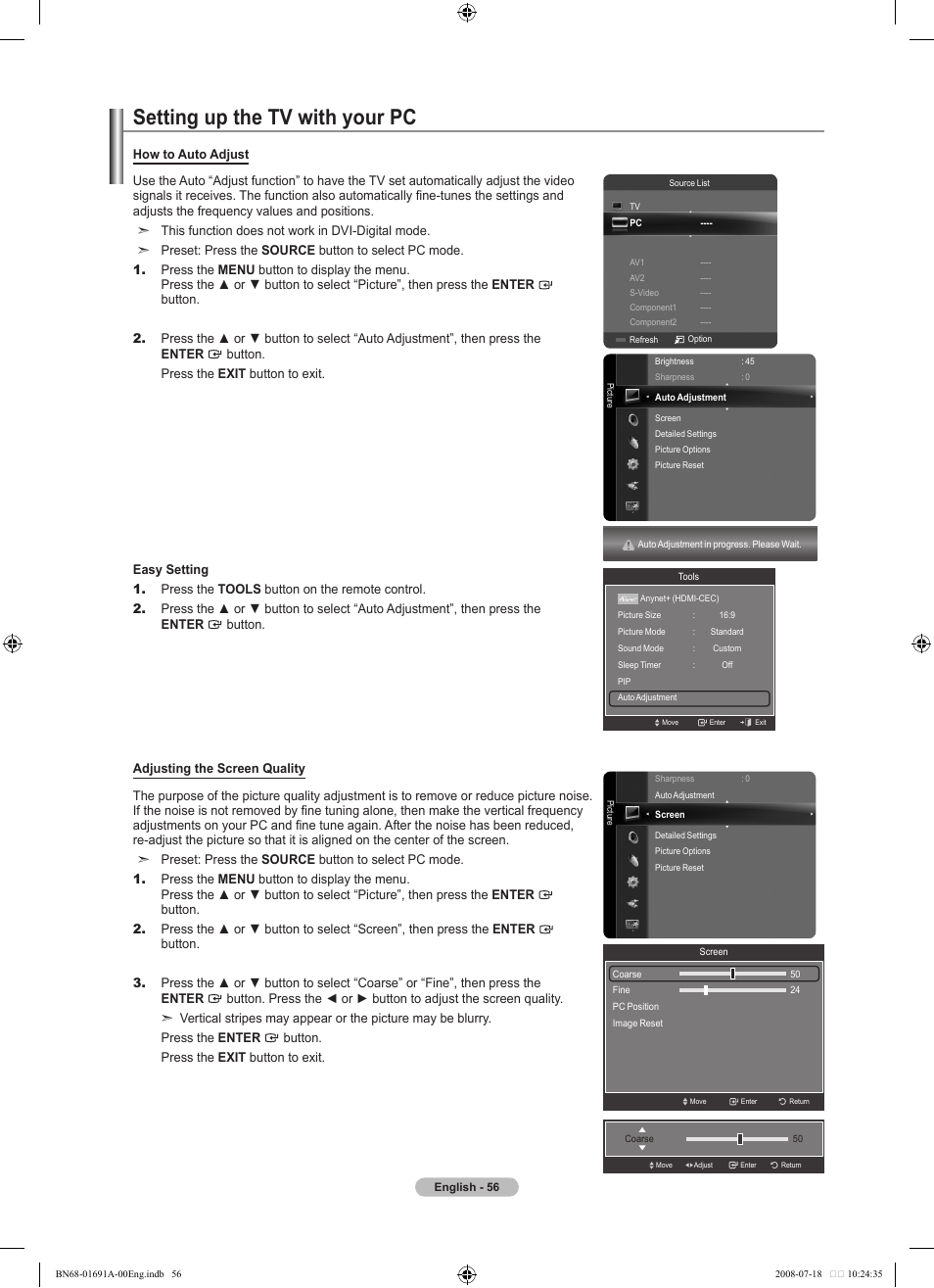 Setting up the tv with your pc | Samsung BN68-01691A-02 User Manual | Page 58 / 155