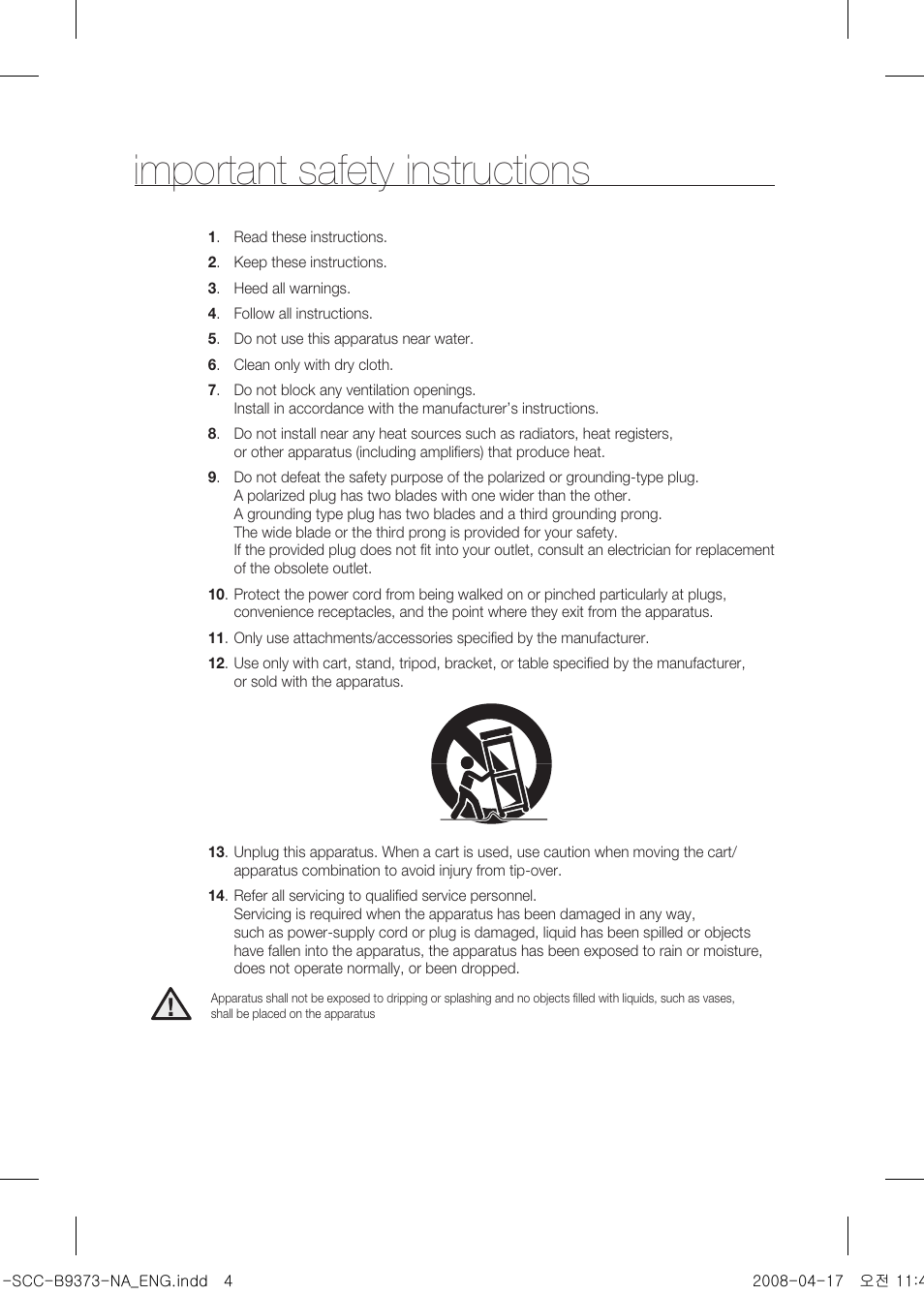 Important safety instructions | Samsung SCC-B9373 User Manual | Page 4 / 12
