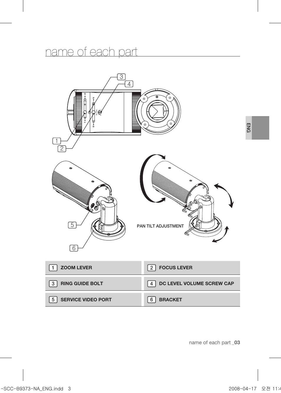 Name of each part | Samsung SCC-B9373 User Manual | Page 7 / 12