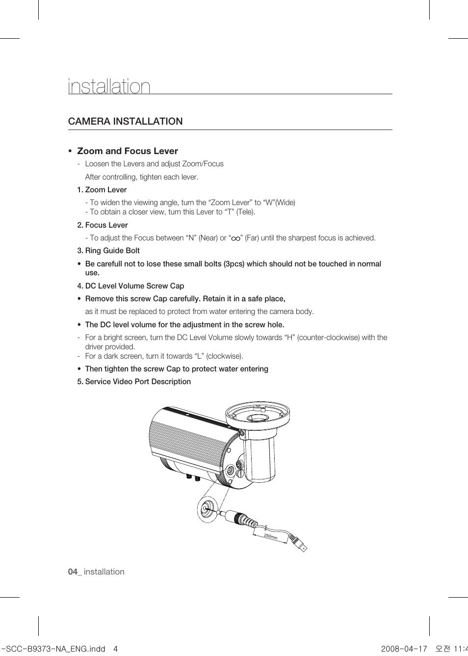 Installation | Samsung SCC-B9373 User Manual | Page 8 / 12