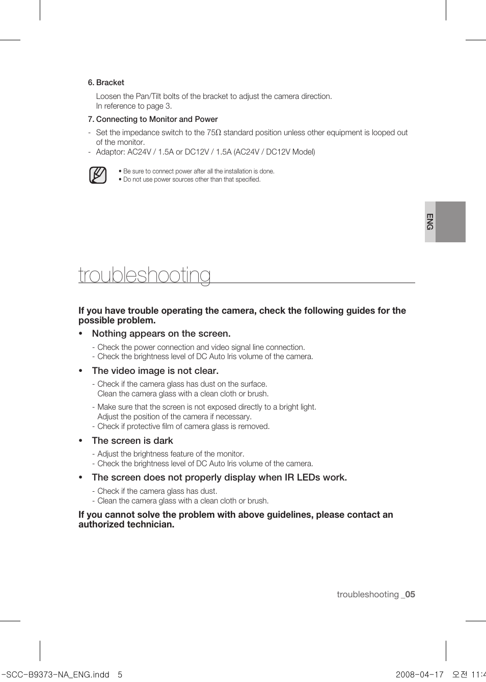 Troubleshooting | Samsung SCC-B9373 User Manual | Page 9 / 12