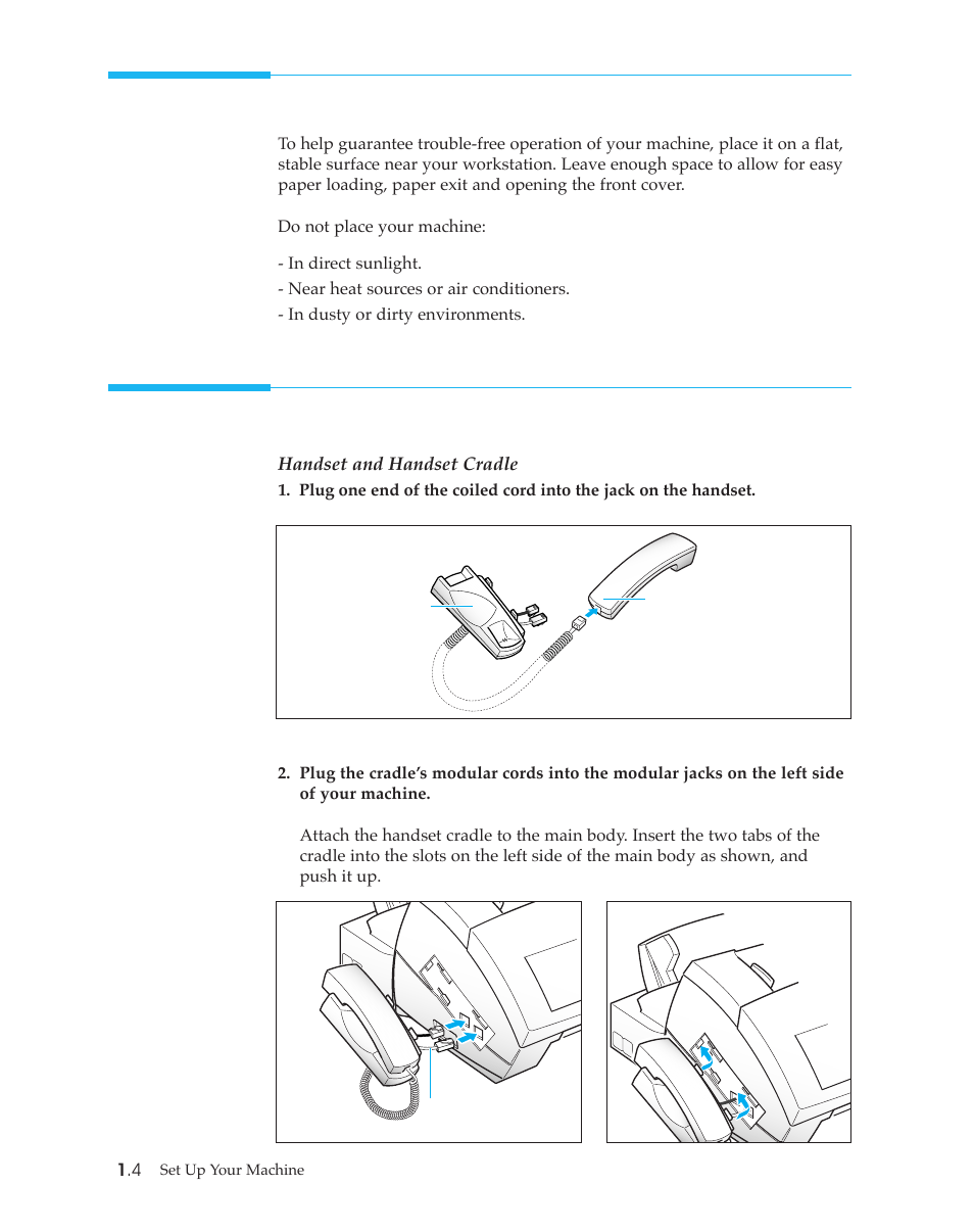 Choosing a location, Setting up your machine | Samsung SF4500 User Manual | Page 11 / 93