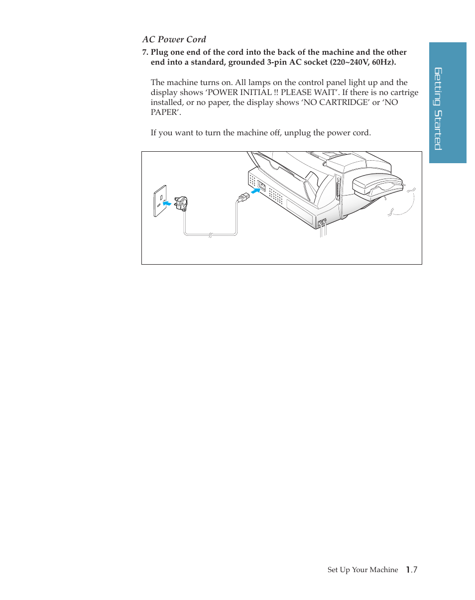 Getting started, Ac power cord | Samsung SF4500 User Manual | Page 14 / 93