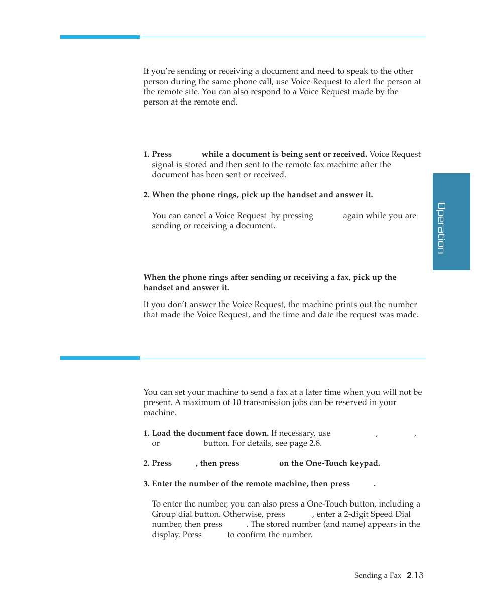 Voice request, Delayed transmission | Samsung SF4500 User Manual | Page 36 / 93