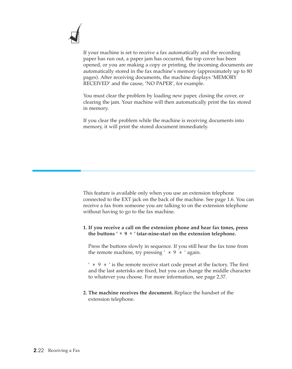 Receiving using an extension telephone | Samsung SF4500 User Manual | Page 45 / 93