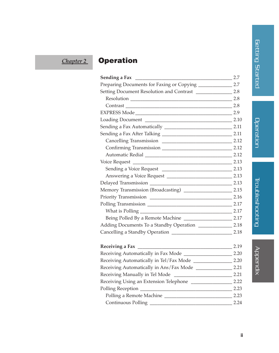 Operation | Samsung SF4500 User Manual | Page 5 / 93