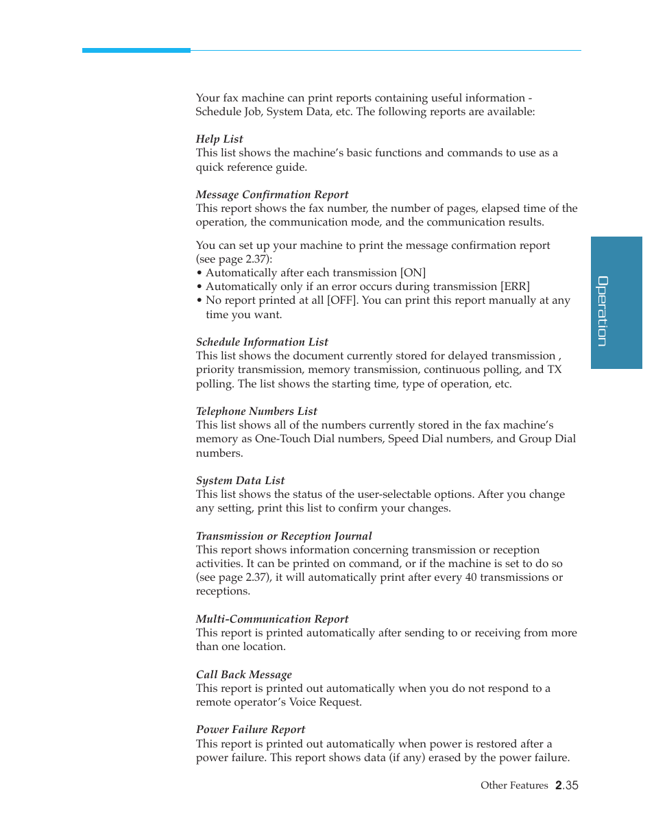 Printing reports | Samsung SF4500 User Manual | Page 58 / 93