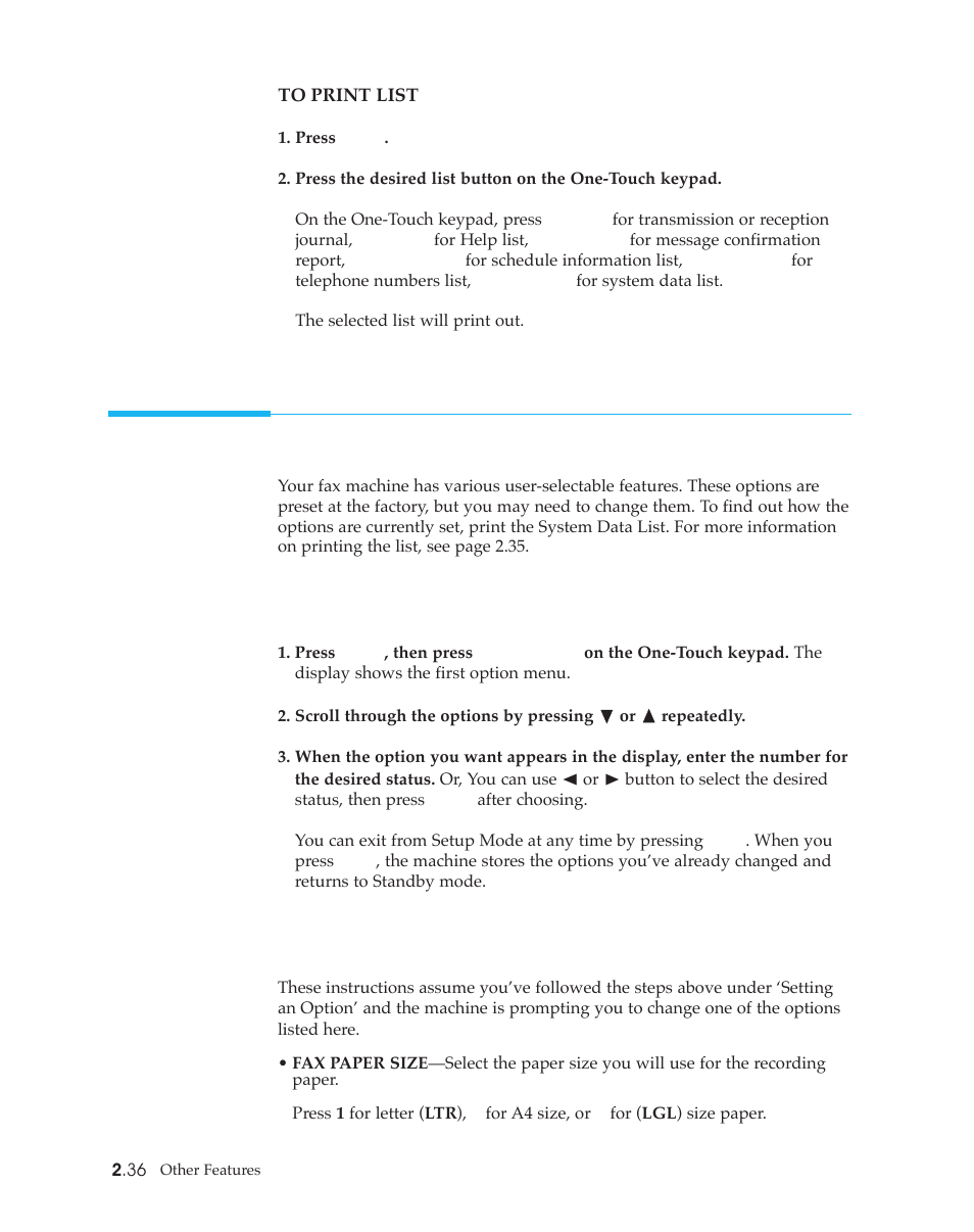 User options | Samsung SF4500 User Manual | Page 59 / 93