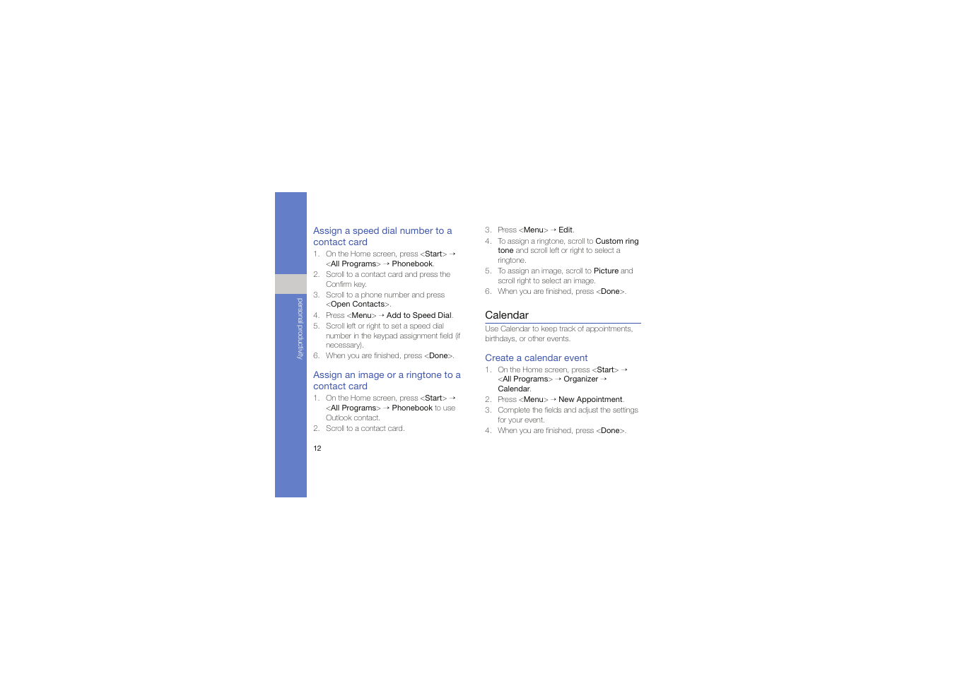 Calendar | Samsung C6625 User Manual | Page 17 / 66