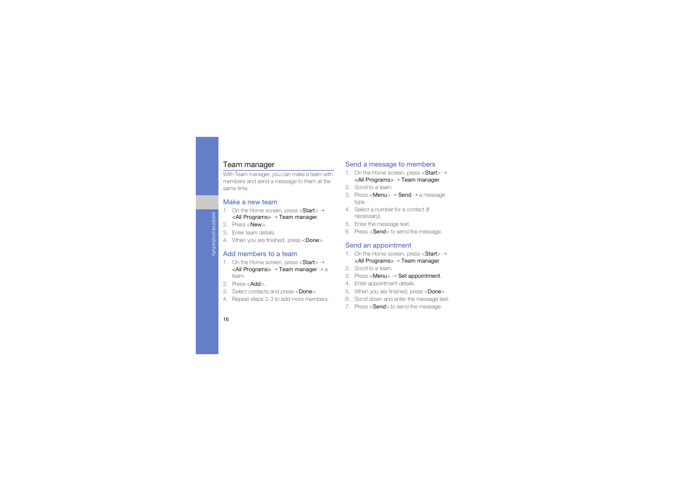 Team manager | Samsung C6625 User Manual | Page 21 / 66