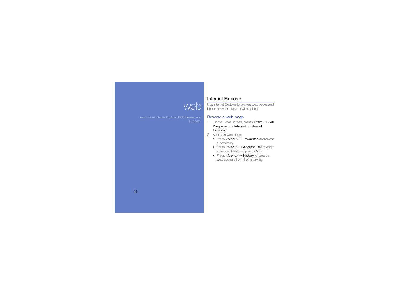 Internet explorer, Web 18 | Samsung C6625 User Manual | Page 23 / 66