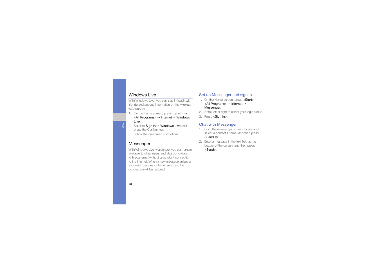 Windows live, Messenger, Windows live messenger | Samsung C6625 User Manual | Page 25 / 66