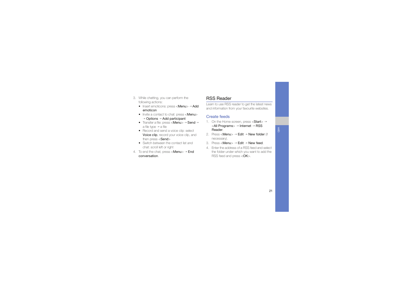 Rss reader | Samsung C6625 User Manual | Page 26 / 66