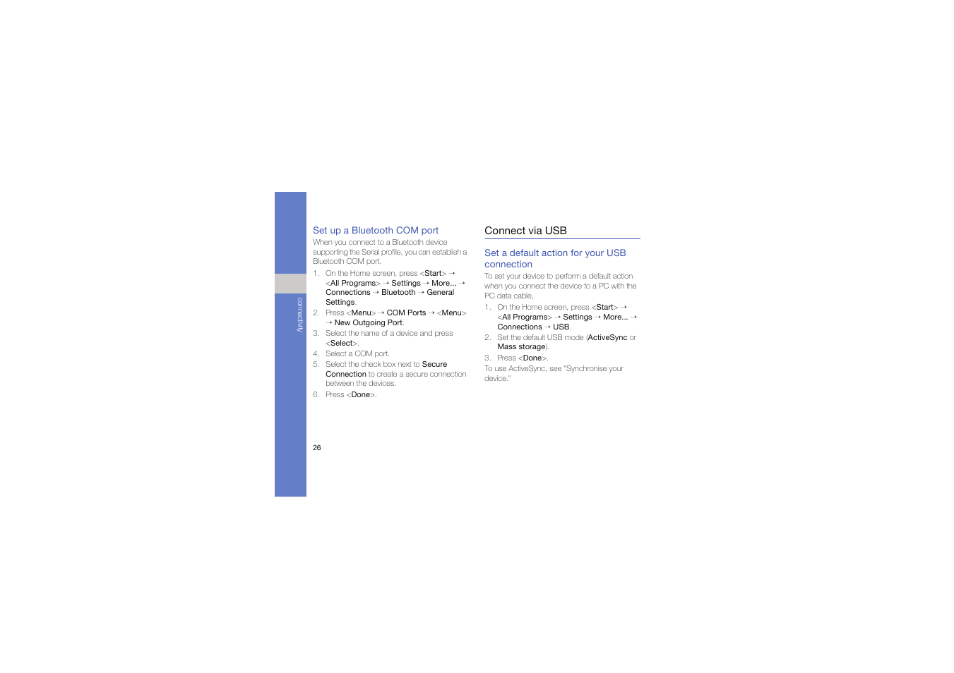 Connect via usb | Samsung C6625 User Manual | Page 31 / 66