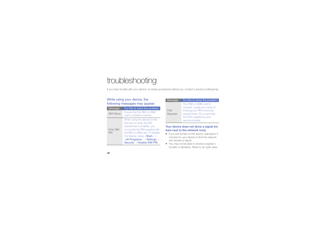 Troubleshooting, Troubleshooting 48 | Samsung C6625 User Manual | Page 53 / 66