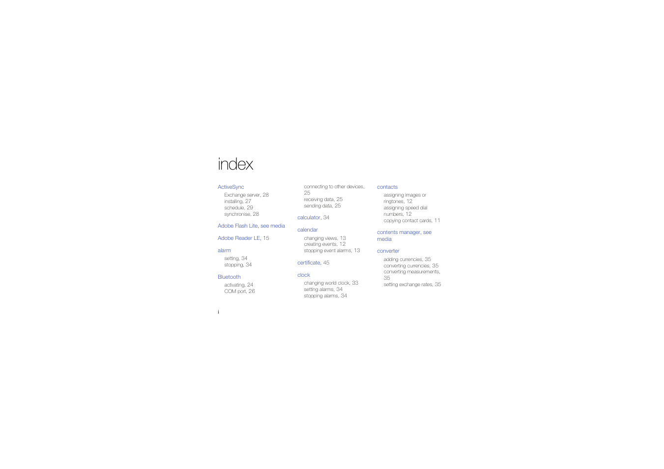 Index, Index i | Samsung C6625 User Manual | Page 65 / 66