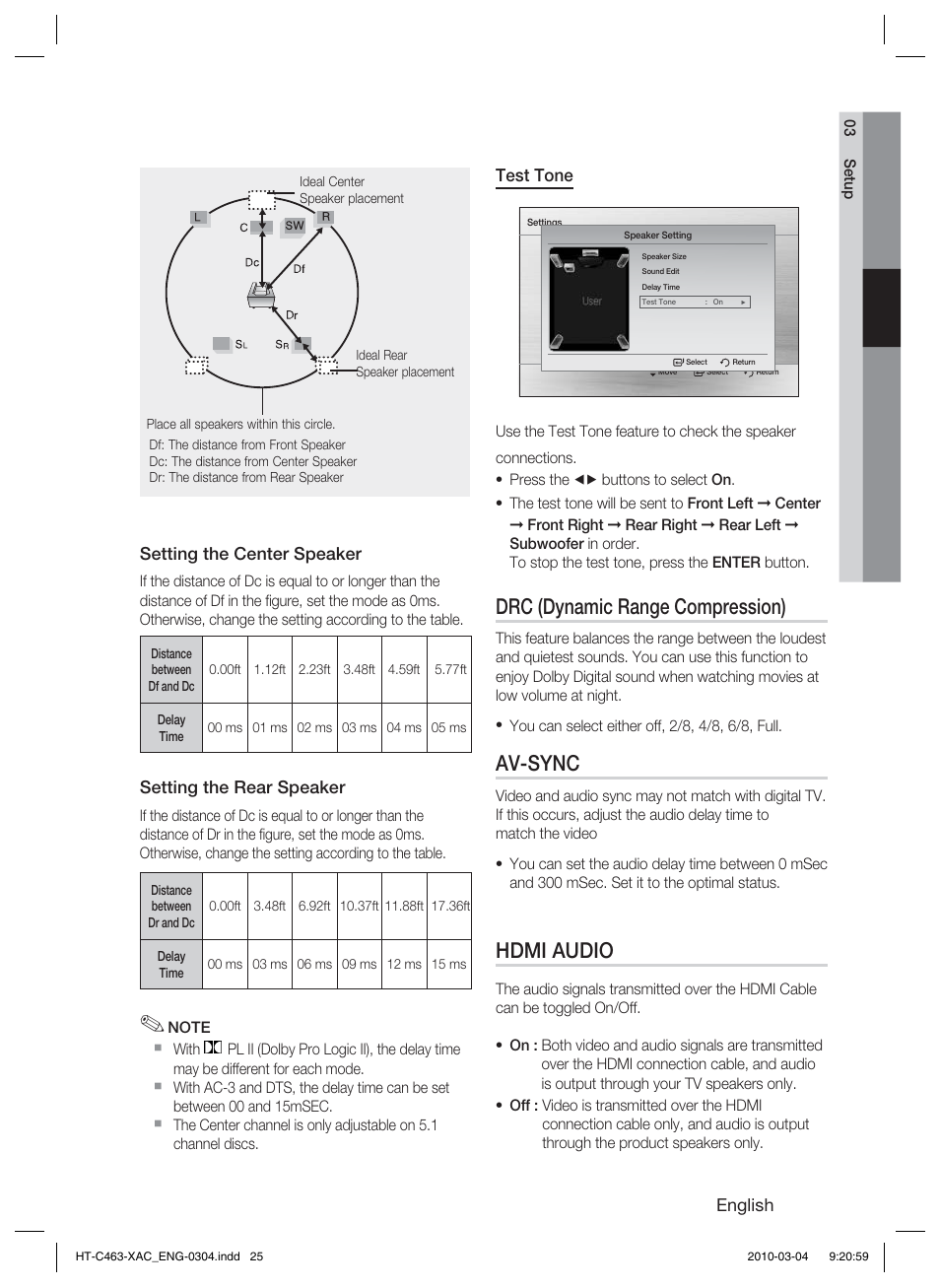 Drc (dynamic range compression), Av-sync, Hdmi audio | Samsung HT-C463-XAC User Manual | Page 25 / 42
