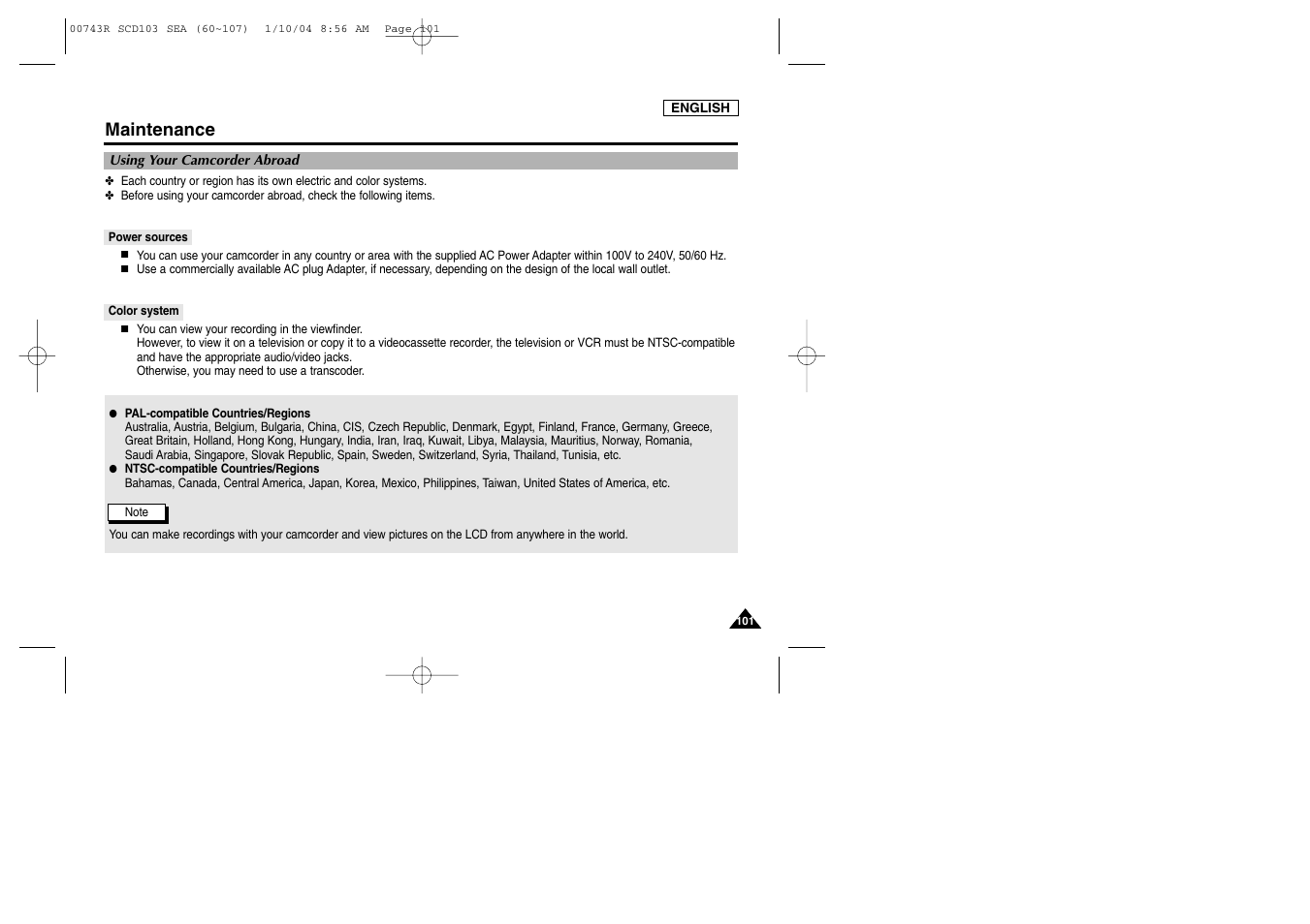 Maintenance | Samsung SCD103/215 User Manual | Page 105 / 112