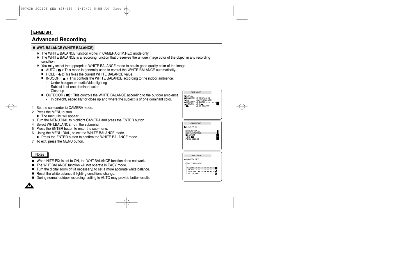 Advanced recording | Samsung SCD103/215 User Manual | Page 48 / 112