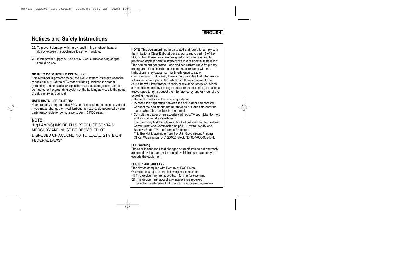 Notices and safety instructions | Samsung SCD103/215 User Manual | Page 5 / 112