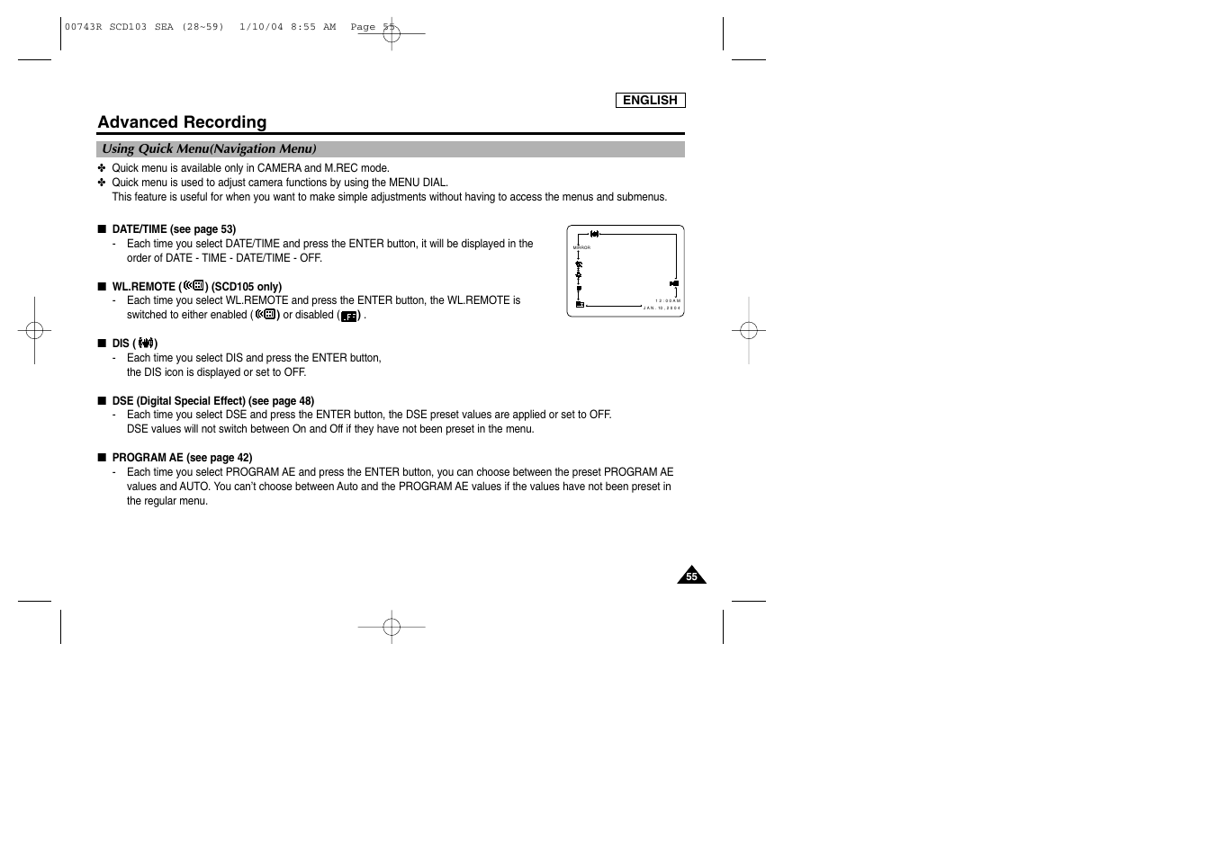 Advanced recording | Samsung SCD103/215 User Manual | Page 59 / 112