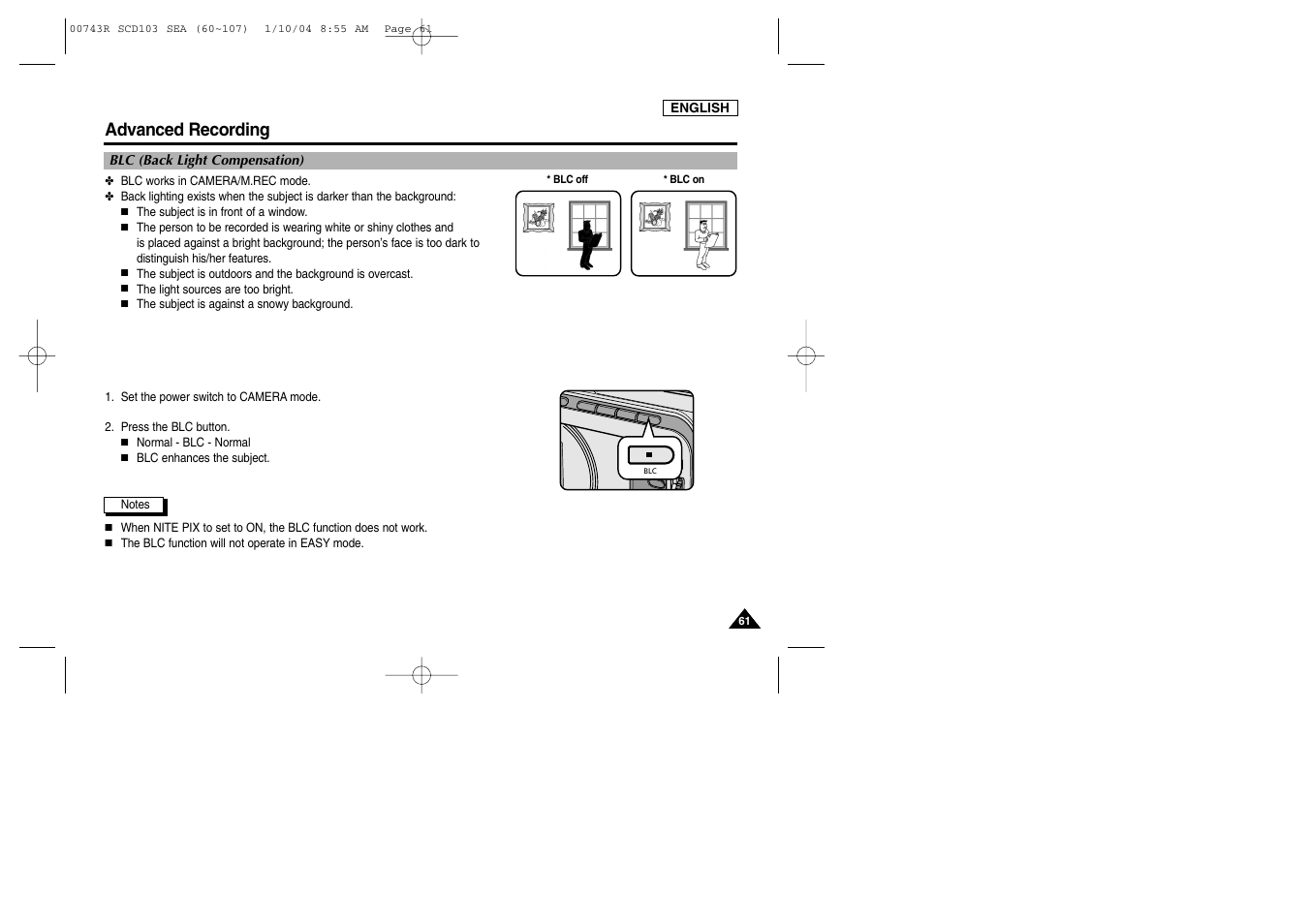 Advanced recording | Samsung SCD103/215 User Manual | Page 65 / 112