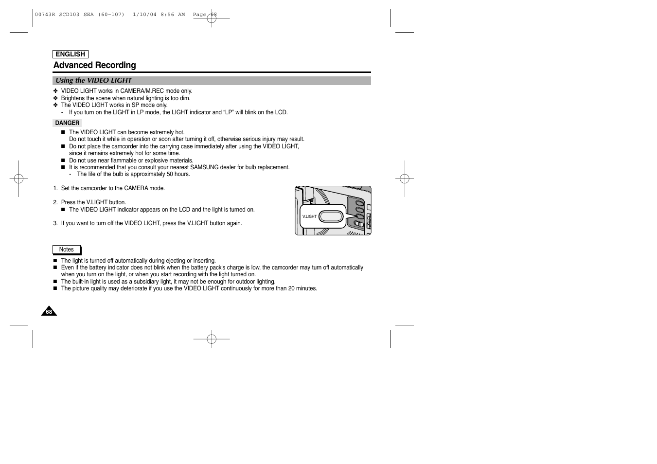 Advanced recording | Samsung SCD103/215 User Manual | Page 72 / 112